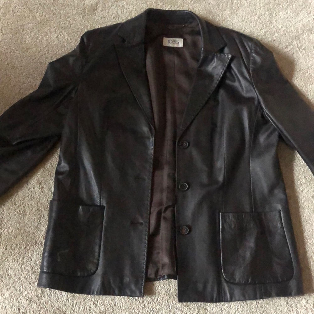 Classic hip length leather jacket